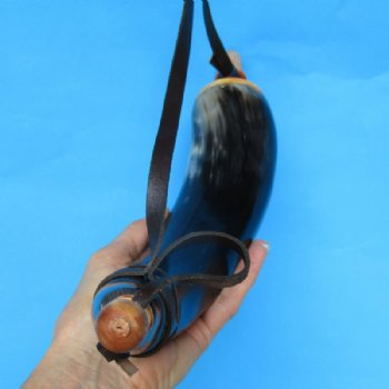 Wholesale Carved Cattle/Cow Powder horn with leather strap 14 to 18 inches - 2 pcs @ $12 each; 12 pcs @ $10.80 each