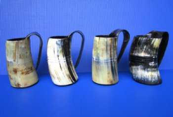 Wholesale 5 inch Carved Viking Buffalo horn mugs with 4 horizontal lines - 2 pcs @ $15.00 each; 12 pcs @ $13.50 each