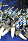 1-1/8  to 1-1/2  inches Wholesale Alligator Tooth Necklaces with Blue, White, Brown Beads 20 inches - Minimum 3 @ $4.00 each