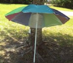 6 foot Wholesale Beach Umbrellas Solid Striped Polyester Nylon with Clear Carry Sleeve -  Case of 12 @ $5.65 each; (5 cases) 60 pcs @ $5.31 ea