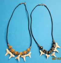 Wholesale Shark Tooth Necklaces with 5 Shark Teeth on Black Leather 18"-  Packed 12 @ $1.35 each; 5 packs (60 pcs @ $1.22 each)