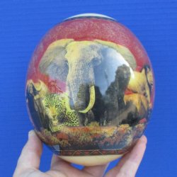6" Decoupage Ostrich Egg with African Big 5 - $45