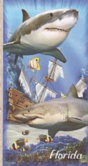Wholesale 30" x 60" Fiber Reactive Shipwreck Shark Beach Towels  Name dropped "Florida"- Pack of 6 @ $6.20 each; Case of 12 @ $5.85 each