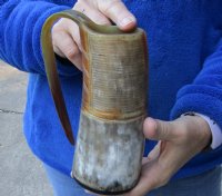 Ox horn mug half polished and half rustic carved measuring 6-1/2" tall $29