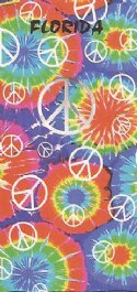 30" x 60" fiber reactive Multi Colored Peace Signs Florida Beach Towels Wholesale  "Florida" - Packed 6 @ $6.20 each; Case of 12 @ $5.85 each