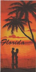 30"x60" Fiber Reactive Florida Sunset w/Couples Silhouette Beach Towels Wholesale named dropped "Florida" - Pack of 6 @ $6.20 each; Case of 12 @ $5.85 each