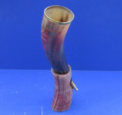 Carved Polished Buffalo Drinking horn and Horn Stand - $29