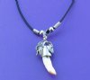 7/8 inch to 1-1/8 inch Alligator Tooth Necklace with tiny silver gator on black leather 20 inches - Packed 4 @ $3.00 each