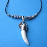 Wholesale Alligator Teeth Necklaces with 1-1/4" to 1-1/2" Teeth, Tiny Silver Gator and Blue and Brown Beads 20 inches - Packed: 3 @ $4.00 each