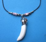 1-1/4" - 1-1/2" Alligator Teeth Necklaces Wholesale with Tiny Silver Gator and Pink, Purple, Gray and White Beads 20 inches - Packed: 3 @ $4.00 each