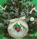 25 Wholesale Capiz Beach Christmas Ornaments out of a Capiz shell, a Rope Border and Christmas Holly -   <font color=red> *Sale*</font>  .25 each Packed 25 per bag