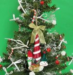 10 Tiny Snowmen around Barber Pole Seashell Christmas Ornaments Wholesale  - <font color=red> *Sale*</font>   Packed 10 @ $1.00 each 