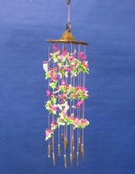 Wholesale small seashell wind chime with pink, green and white cut shells and urchin spines - <font color=red> *Sale* Minimum 3 @ $2.75 each</font>