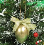 24 Wholesale Painted Gold Cowrie Shell with Red Bow Seashell Christmas Ornament Packed 24 @ .25 each<font color=red> *Sale*</font> 