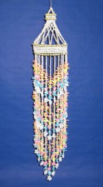 38" Large Seashell Chandeliers Wholesale or Large Shell Wind Chime made with yellow shells, blue shells and pink shells - Minimum: 2 @  $13.65 each (Case of 6 @ $12.285 ea)