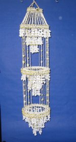 Wholesale 2 plants round seashell hanging baskets for plants, hanging shell planters with white bubble shells 46" long - Minimum: 1 pc @ $24.00 (Case of 4 @ $21.60 ea)