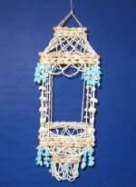25 inches Wholesale Square Seashell Hanging Baskets for Plants with White & Blue Shells $13.75 each (Case of 6 @ $12.375 ea) 