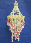 24 inch chandelier with pink and green cut shells/nassa, cowry & white bubble shells. Minimum 2 @ $10.75 each (Case of 5 @ $9.68 each)