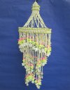 28 inch chandelier with pink and yellow cut shells/nassa, cowry & white bubble shells. Minimum 2 @ $10.75 each 