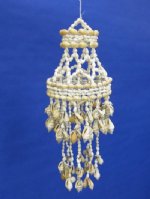 Wholesale cowrie shell with brown chulla conch shell wind chimes 16 inches long  - Minimum: 3 @ $4.25 each  (Case of 12 @ $3.825 ea)