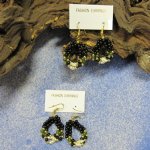 Wholesale 3 strand  Hoop Earrings in Black, Green and Pearly Beads  on French Wire Minimum 2 @ 1.80 ea *Sale*