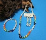 Wholesale 3 Strand Mother of Pearl Necklace with Multi Colored Rice, Gold Beads and Pearly Rice Beads Available in 24", 18", 7-1/2" 