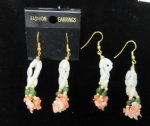 Wholesale Mother of Pearl Rice Shaped Beads with Coral Color Chips Earrings on French Wire Minimum 2 @ $2.70 pair