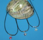 Wholesale Abalone Flower or Starfish Shape Pendant on Black Cord Necklace Sale $6.00 per Dozen