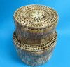 Set of 2 Round Wicker Baskets with Lids Decorated with Cowrie Shells 7-1/2 inches and 6 inches - Case of 18 sets @ $3.15 a set