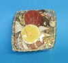 4 inch Wholesale Square Rattan Shell Basket filled with mixed natural shells, accented with a flat starfish - Case of 48 @ .70 each