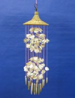 Wholesale Wicker Hat with Brown and White Cockle Shells Wind Chime - Minimum 3 pieces @ $2.95 each