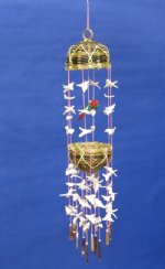 Wholesale Parrot in Bird Cage with White Cut Shells Wind Chime  - Minimum: 3  @ $2.75 each (Case of 12 @ $2.475 ea)
