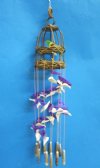 16 inches Parrot in Wicker Bird Cage with Purple and White Shell Wind Chime - Minimum: 6 @ $2.55 each