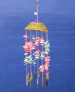 Wholesale small pink blue and white cut shells with urchins wind chimes 17 inches long  - Minimum: 3 @ $2.95 each Case of (12 @ $2.655 ea)