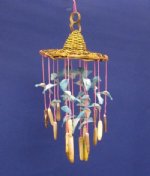 9 inches Wholesale Wicker Top with Blue Cut Clam Shells and Sea Urchins Spines Wind Chimes 9 inches long - Packed: 6  per bag @ $1.25 each  (Case of 24 (4 packs) @ $1.125 ea)