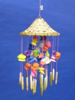 11 inches Wholesale small colorful seashell wind chime with multi colored cockle shells  -  Minimum:  3 @ $2.50 each (Case of 12 @ $2.25 ea)