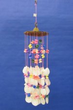 16" Wholesale brightly colored cockle shells, white sun and moon shells wind chimes  - Minimum: 2 @ 4.50 each (Case of 12 @ $4.05 ea)