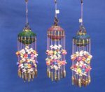12 inches Wholesale seashell wind chime, with a dyed wicker sphere and colored cockle shells - Minimum: 3 @ $1.95 ea (Case of 24 @ $1.755 ea)