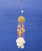 13" Wholesale seashell wind chime with rattan ball, colored cockles, sun & moon shells  - Minimum: 6 @ $1.85 each (Case of 18 @ $1.665 ea)