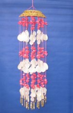 39" Pink Cockle Shells with Sun and Moon Shells and Sea Urchin Spines Wind Chimes Wholesale  - Minimum: 2 pieces @ $6.65 each (6 pieces @ $5.985 ea)