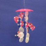 9 inches Pink and white  fish capiz wind chimes wholesale - Minimum: 6 pcs @ $1.20 each (Case of 18 @ $1.08 ea)