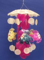 13 inches Wholesale White Capiz Umbrella with Multi Colored Capiz Fish Windchime 13 inches long Minimum 3 @  $4.50 each
