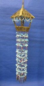 Wholesale twig bird house with wooden parrots and blue and white shells and urchin spines wind chimes 40 " - Minimum: 2 @ $9.65 each (Case of 4 @ $8.64 ea)