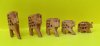 Carved Wholesale Wooden Elephants 1-1/4" to 3" - Packed: 1 set of 5 pcs @ $8.00/set; Packed: 6 sets of 5 pcs per set @ $7.00/set 