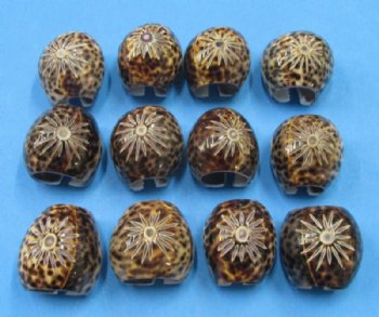 Carved Flower Tiger Cowry Napkin Rings Wholesale - <font color=red>*CLOSEOUT SALE* </font> 12 pcs @ $.40 each; 96 pcs @ $.35 each  