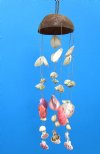 18 inches Seashell Wind Chimes Wholesale made with clams, colorful pectens and green turban shells with a coconut top - Packed: 6 pcs @ $2.75 each: Packed: 24 pc @ $2.45 each