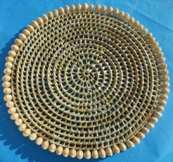 14-1/2 inches Large Wholesale Wicker Weaved Placemat with cowrie shell border - 6 pcs @ $6.00 each; 18 pcs @ $5.40 each  