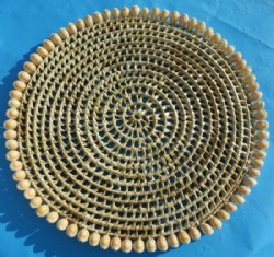 14-1/2 inches Large Wholesale Wicker Weaved Placemat with cowrie shell border - 6 pcs @ $6.00 each; 18 pcs @ $5.40 each  