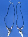 1/2 to 1-1/4 inches Wholesale alligator tooth necklaces with tiny silver gator with pink, white, purple abstract beads 20" - Packed 3 @ $4.25 each; Packed: 12 pcs @ $3.75 each