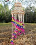 19 inches long small shell chandelier wholesale, spiral wind chime with multicolored cut shells - Case of 12 @ $6.25 each